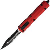 Microtech 2252RD Auto Dirac Two Tone Serrated Double Edge OTF Knife Red Handles