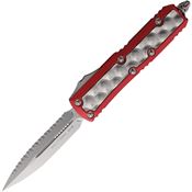 Microtech 12612RDBI Auto UTX-85 Daytona Stonewashed Serrated Double Edge OTF Knife Red Handles