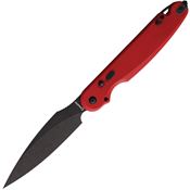 Daggerr FM031RDBW Parrot Black Stonewash Button Lock Knife Red Handles