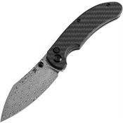 Kansept 1039F6 Nesstreet Damascus Button Lock Knife Twill Carbon Fiber Handles