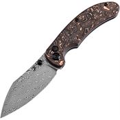 Kansept 1039F7 Nesstreet Damascus Button Lock Knife Copper Foil Carbon Fiber Handles