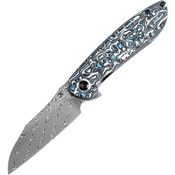 Kansept 1040A3 Prometheus Damascus Framelock Knife Blue/White Handles