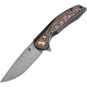 Kansept 1007E4 Accipiter Damascus Framelock Knife Copper Foil Carbon Fiber Handles