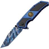 Rite Edge 300598PO Police Camo Tanto Linerlock Knife Black/Blue Handles