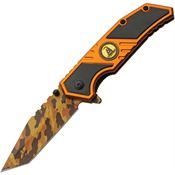 Rite Edge 300598GD Don't Tread Camo Tanto Linerlock Knife Black/Orange Handles