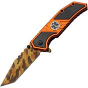 Rite Edge 300598EM EMS Camo Tanto Linerlock Knife Black/Orange Handles