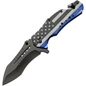 Rite Edge 300599PO Police Flag Black Linerlock Knife Black Handles