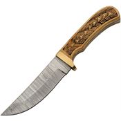 Damascus 1390 Celtic Braid Damascus Fixed Blade Knife Brown Wood Handles