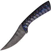 FH DM001 Damascus Fixed Blade Knife Black/Blue Handles