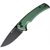 SenCut 21022B5 Serene Black Stonewash Button Lock Knife Green Handles