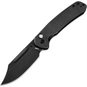 CJRB 1942BST Bowie Pyrite Black Stonewash Button Lock Knife Black Handles