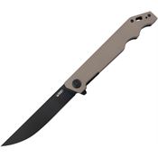 Kubey 253C Pylades Black Stonewash Linerlock Knife Tan Handles