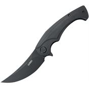 Kubey 173L Scimitar Black Stonewash Linerlock Knife Black Handles