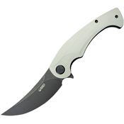 Kubey 173J Scimitar Black Stonewash Linerlock Knife White Handles