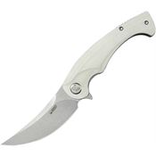 Kubey 173I Scimitar Stonewash Linerlock Knife White Handles