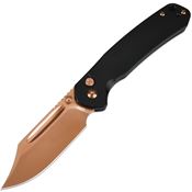 CJRB 1942RG Bowie Pyrite Rose Button Lock Knife Black Handles