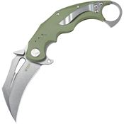 Kubey 261B Wrath Stonewash Karambit Linerlock Knife Green Handles