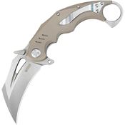 Kubey 261C Wrath Stonewash Karambit Linerlock Knife Tan Handles