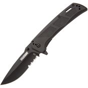 Blackhawk BB411BK Bunker Buster Black Part Serrated Linerlock Knife Black Handles