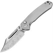 CJRB 1942TDM Bowie Pyrite Damascus Button Lock Knife Titanium Handles