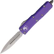 Microtech 23211PU Auto UTX-85 Part Serrated Stonewash Double Edge OTF Knife Purple Handles