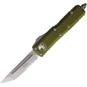 Microtech 23311OD Auto UTX-85 Part Serrated Stonewash Tanto OTF Knife OD Green Handles