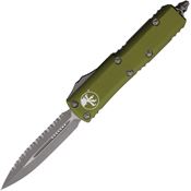 Microtech 23212APOD Auto UTX-85 Apocalyptic Serrated Double Edge OTF Knife OD Green Handles