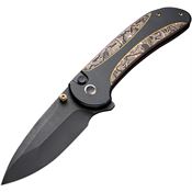 WE 230311 Zizzit Black Stonewash Button Lock Knife Copper Foil Carbon Fiber Handles