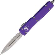 Microtech 12211PU Auto Ultratech Part Serrated Stonewash Double Edge OTF Knife Purple Handles