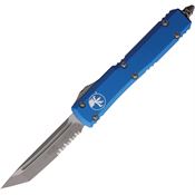 Microtech 12311APBL Auto Ultratech Part Serrated Apocalyptic Double Edge OTF Knife Blue Handles