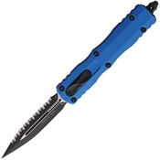 Microtech 2253BL Auto Dirac Black Serrated Double Edge OTF Knife Blue Handles
