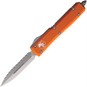 Microtech 12212OR Auto Ultratech Stonewash Serrated Double Edge OTF Knife Orange Handles