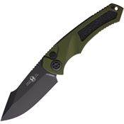 Heretic 0484AGRN Auto Pariah Black Button Lock Knife OD Green Handles