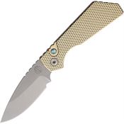 Pro Tech PT234 Auto Strider Stonewash Button Lock Knife Bronze Handles