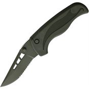 Blackie Collins SG Blackie Collins Assist Open Part Serrated Button Lock Knife OD Green Handles