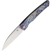 CH 3550BL Stonewash Framelock Knife Blue Titanium Handles