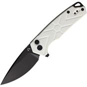 CMB 14W Black Stonewash Button Lock Knife White G10 Handles