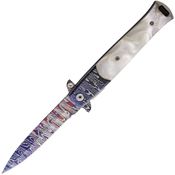 ElitEdge 10428CDMWP Damascus Etched Assist Open Linerlock Knife White Handles