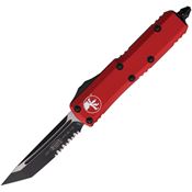 Microtech 2332RD Auto UTX-85 Two-Tone Part Serrated Tanto Edge OTF Knife Red Handles