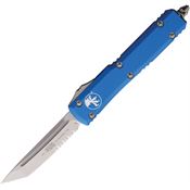 Microtech 12311BL Auto Ultratech Stonewash Part Serrated Tanto Edge OTF Knife Blue Handles