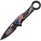 National Hot Rod Association 54BK Flag Linerlock Knife Assist Open Black Handles