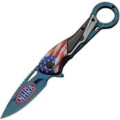 National Hot Rod Association 54BL Flag Linerlock Knife Assist Open Blue Handles