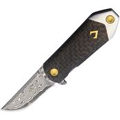 V NIVES 22CPDBL Damascus KillaBite Framelock Knife Carbon Fiber Handles