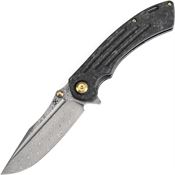 Kansept 1032D2 Pretatout Damascus Tanto Framelock Knife Twill Carbon Fiber Handles