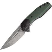 Kansept 2065B6 Cassowary Damascus Framelock Knife Green Handles