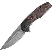 Kansept 2065B5 Damascus Cassowary Framelock Knife Black/Copper Foil Carbon Fiber Handles