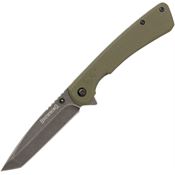 Browning 0507 Branded Rock Black Stonewashed Framelock Knife OD Green Handles