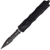 Microtech 2252T Auto Dirac Black Part Serrated Double Edge Dagger OTF Knife Black Handles