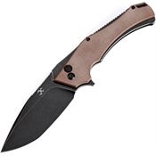 Kansept 1008F2 Hellx Black Stonewash D2 Framelock Knife Brown Handles