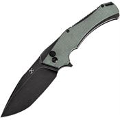 Kansept 1008F1 Hellx Black Stonewash D2 Framelock Knife Green Handles